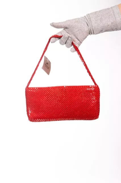 90er 00er Y2k Vintage rote Kettenpost Schultertasche Unterarmtasche - Deadstock Neu aus altem Lagerbestand