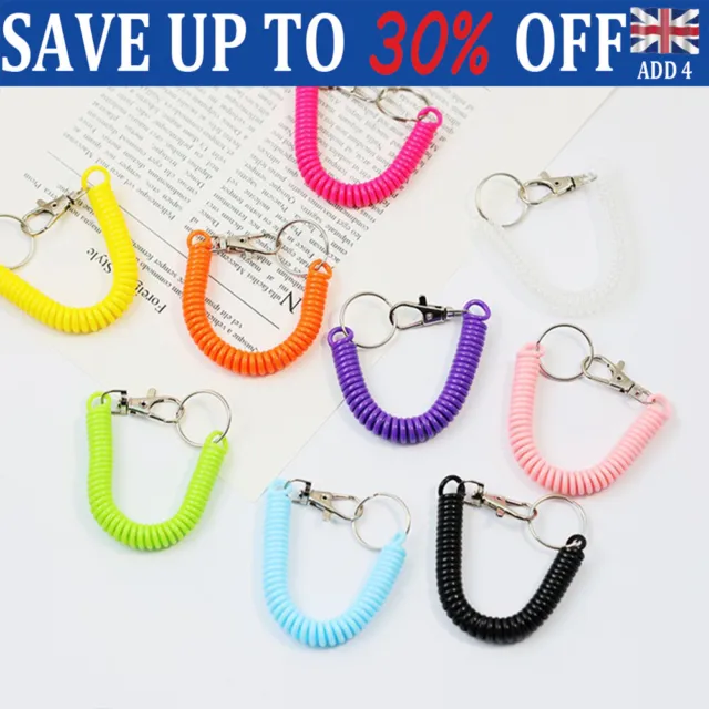 7x Spiral Key Chain Retractable Clip On Ring Stretchy Elastic Spring Keyritl