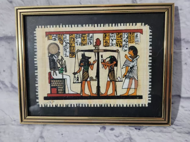 Egyptian Papyrus Paper Cloth Original Painting Textile Art Framed Frame 10”X12”