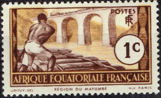 French Equatorial Africa Railroad Bridge Train Congo River stamp 1947 MLH