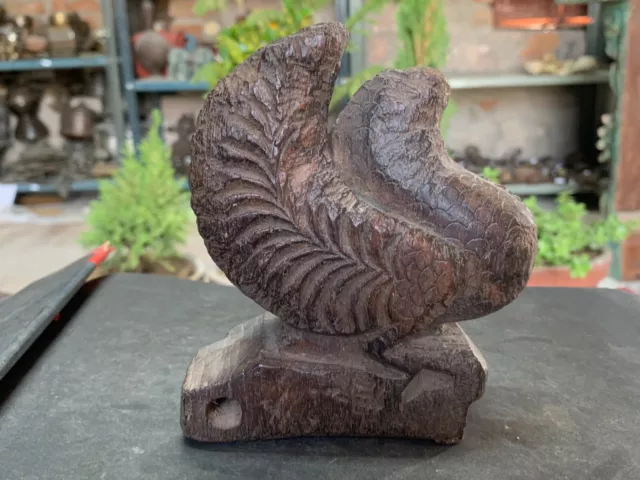 Antique Old Wooden Handcrafted Decorative Peacock Shaped Carved Statue Figurine