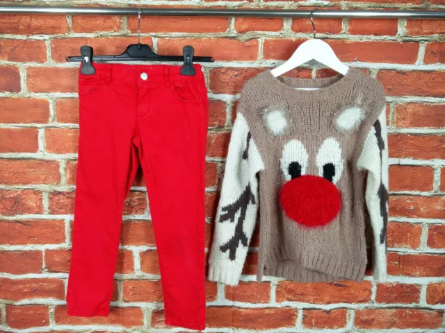 Girls Bundle Age 6-7 Years Next Gap Skinny Jeans Pullover Jumper Christmas 122Cm