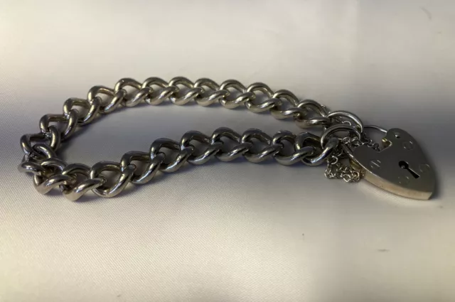 Hm Silver Heavy Gage Vintage Albert  Open Link Bracelet Love ❤️Heart Locket 1976