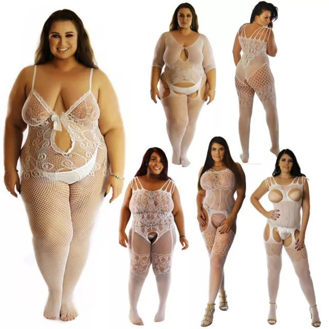 Qualität UK6-28 Hochzeit Braut Henne Party Bodystocking Dessous weiß Plus