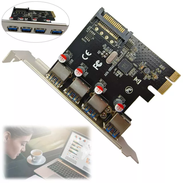 SATA POWER 4-Port PCI-E to USB 3.0 PCI Express Expansion Card Adapter Hub