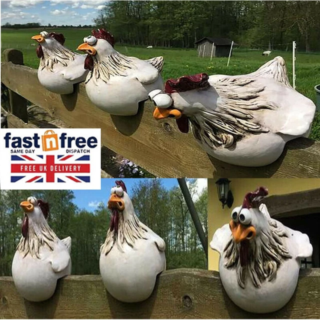 Moderne Harzkunst Garten Huhn HENNE Skulptur Wohnkultur Bauernhof Zaun Schild UK