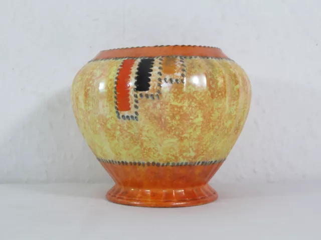 Vintage 1930s Art Deco Crown Ducal Brown Tan Orange Coloured Patch Pattern Vase