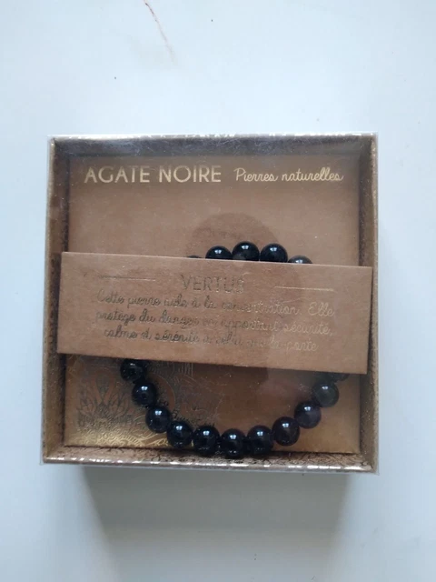 Bracelet de pierres naturelles en agate noire.