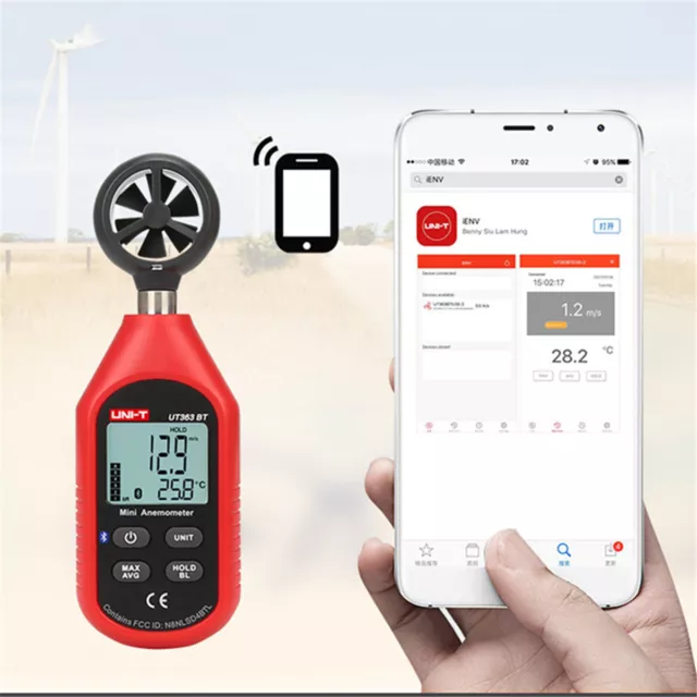 UNI-T UT363BT Bluetooth LCD Anemometer 0-30m/s Wind Speed Meter Thermometer Air