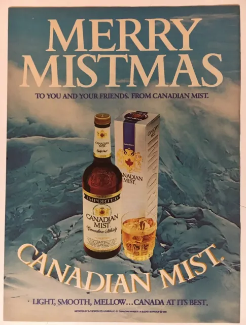 Canadian Mist Whisky Christmas 1985 Vintage Print Ad 8x11 Inches Bar Decor