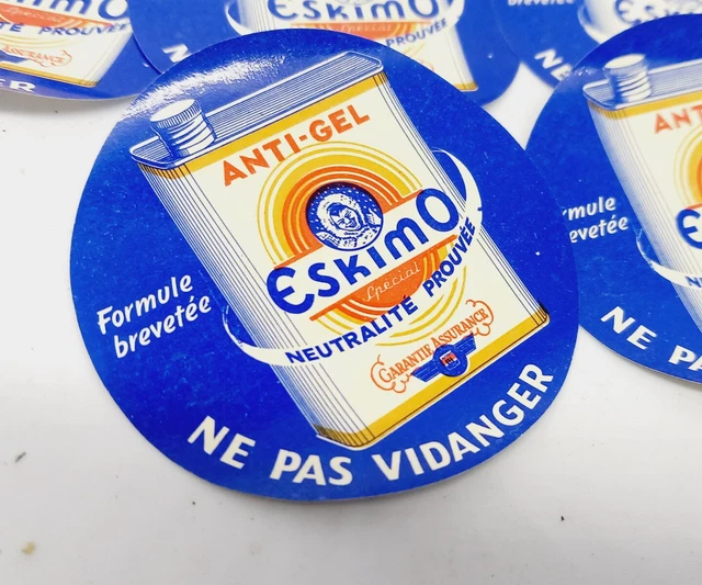 ancien lot 18 étiquettes ESKIMO ANTI-GEL Garage huile automobilia old oil can