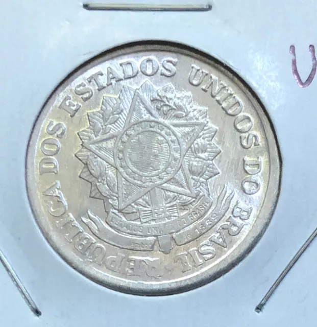 1957 Brazil 2 Cruzeiros UNCIRCULATED Aluminum Coin-25.26MM-KM571-Mintage=194,000