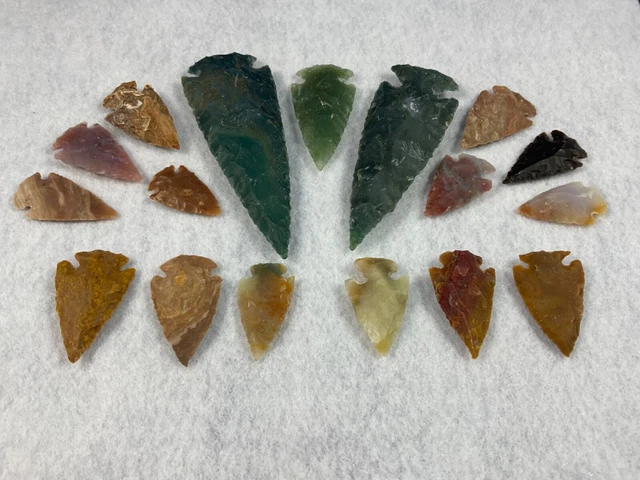 17 Replica Stone Hand Knapped Arrowheads For Art, Crafts, & Jewelry Making