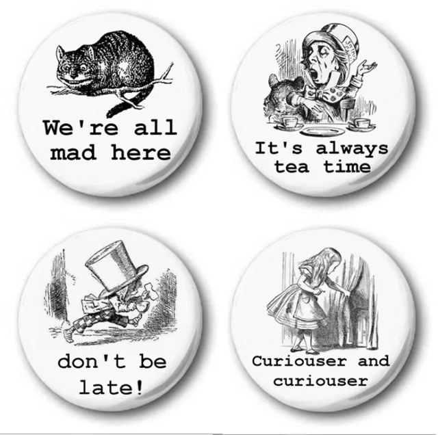 #2 ALICE IN WONDERLAND 4 SET - 4x 1 inch / 25mm Button Badge - Rabbit Mad Hatter