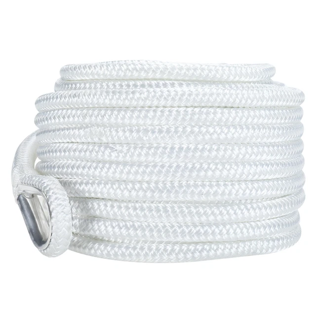 1/2 Inch x 100 Feet Double Braid Nylon Anchor Rope,Stainless Steel Thimble Hook