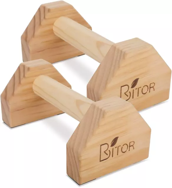 BRITOR Wooden Parallettes Gravity Fitness, Mini Handle Pumps, Push Ups for and