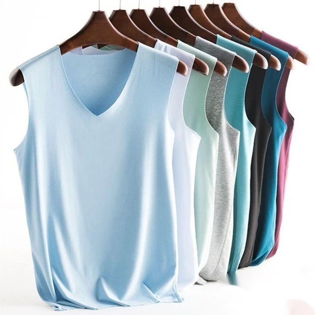 Gilet senza maniche da uomo collo a V seta gilet canotta muscoloso