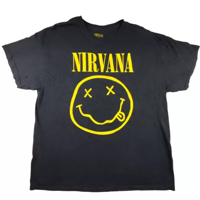 Official Nirvana Classic Yellow Smiley Face T Shirt Size XL Black Cotton Unisex