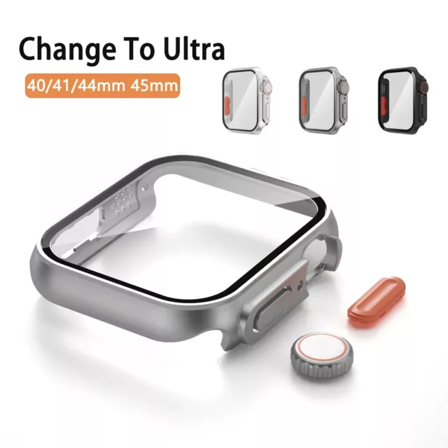 For Apple Watch Case Glass Cover iWatch Series 8 7 6 5 4 SE Change to Ultra Case