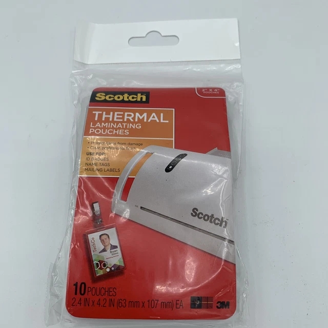 Scotch Thermal Laminating Pouches ID Badge w/ Clip 2.4” x 4.2” 10 Pk new