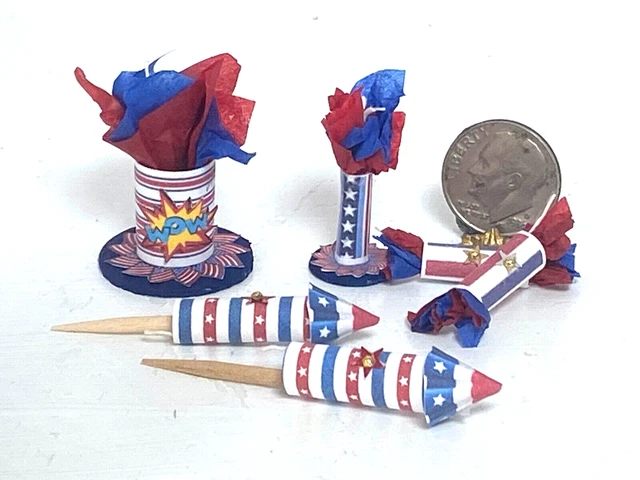 6 OOAK Artisan Fourth of July Firecrackers Miniature 1:12 Dollhouse signed '23