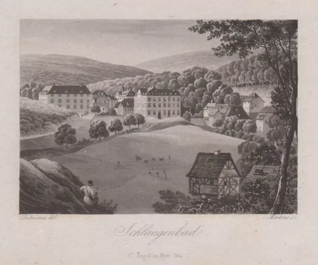 Schlangenbad Gesamtansicht Original Aquatinta Dielhelm 1845