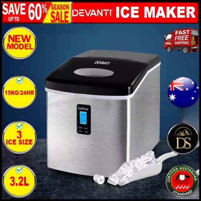 Devanti Ice Maker Machine Commercial Stainless Steel Portable Ice Cube Tray 3.2L