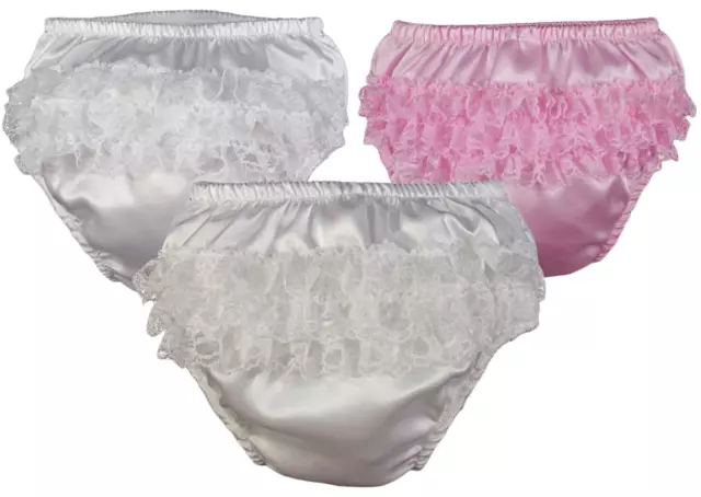 Baby Girl Frilly Knickers Pants Satin Lace Nappy Cover Christening