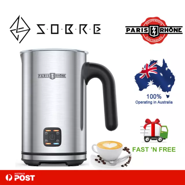 Paris Rhône Milk Frother 4-in-1 Electric Stainless Steel Milk Steamer for Coffee