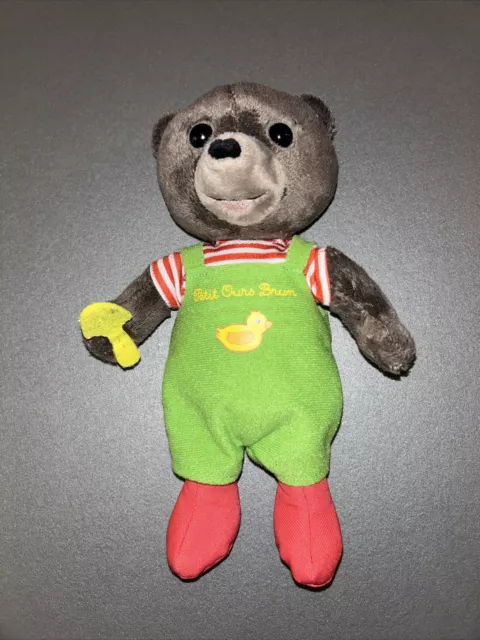 Peluche doudou petit ours brun JEMINI salopette Verte