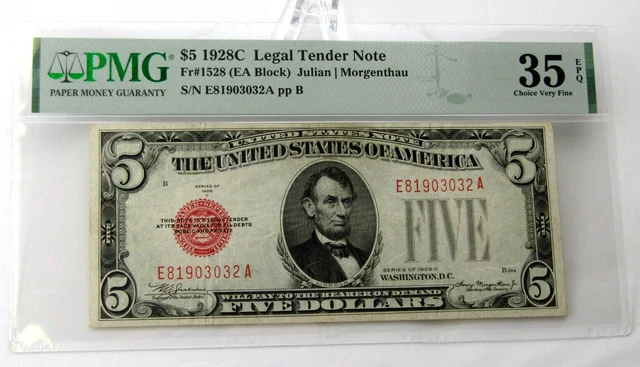 1928-C $5 Legal Tender Note Certified PMG VF 35 EPQ
