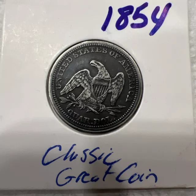 1854 Seated Liberty Quarter Very Fine.