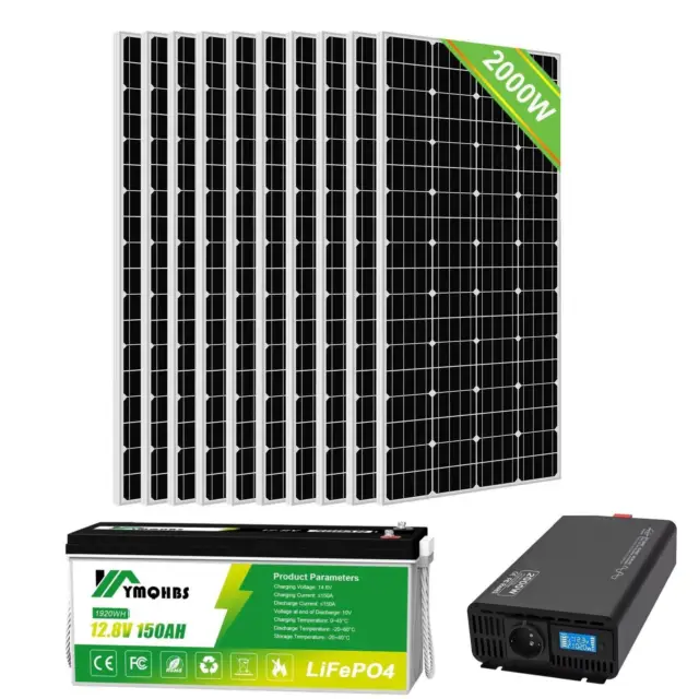2000 W Solar Panel Kit 150AH 12V LiFePO4 Battery with 2000 W Inverter for RV