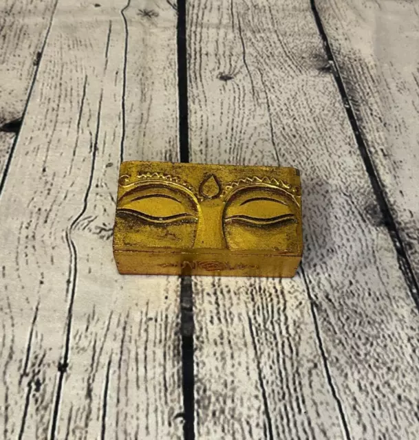 Bright Gold Thai Buddha Head 5cm x 10cm x 5cm Wooden Box Trinket Handmade