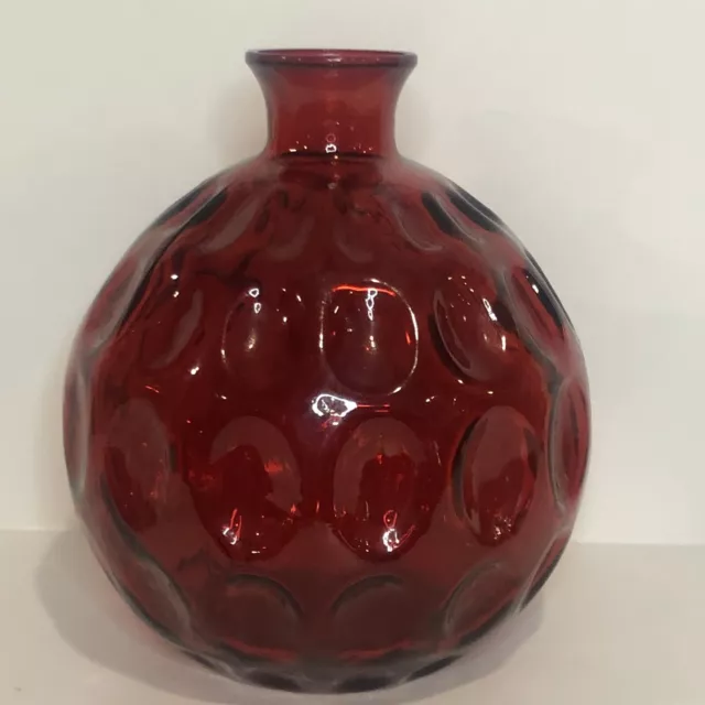 Vidrios San Miguel Recycled Glass Vase 7" Red Hand Made Spain Thumbprint