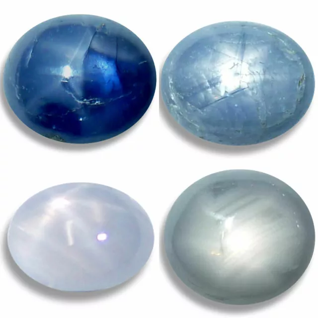 Natural Star Sapphire Blue,White Unheated Oval Cabochon Loose Gems Fair Cut A+