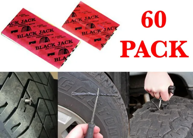 60 Pack Blackjack RE-460 4" Black Tire Plugs For Cars Trucks New Free Shipping