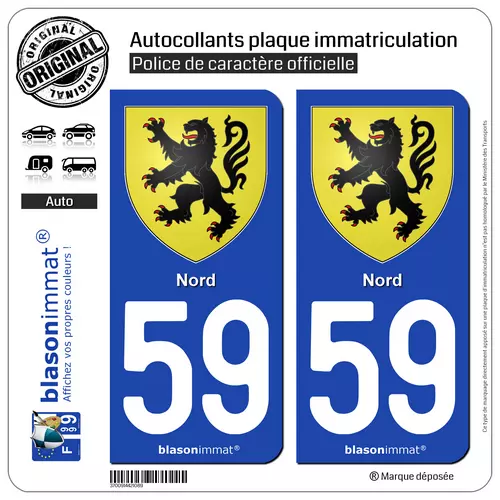 Sticker plaque immatriculation 59 - Jean Bart - Pour Auto et Moto