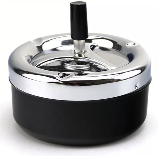 Bull Brand Spinning Ashtray Ash Cigarette Round Push Down Metal 9cm Black