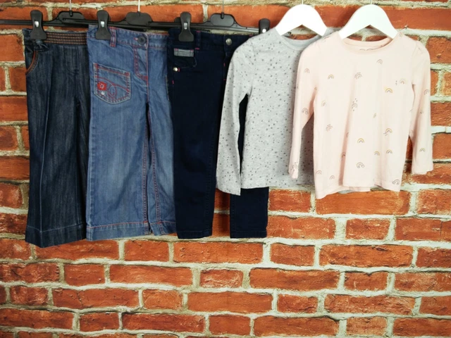 Girls Bundle Age 2-3 Years Next M&S Wide Flare Jeans T-Shirts Blue Stretch 98Cm
