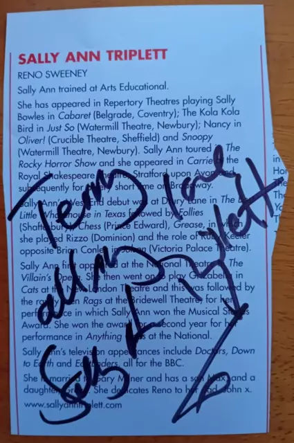 ORIGINAL AUTOGRAPH SALLY ANN TRIPLETT Crackerjack!, Eastenders