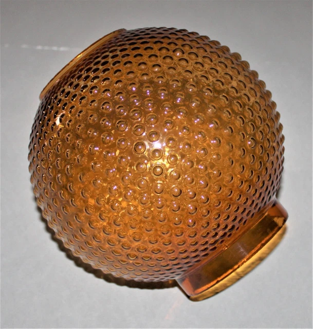 Antique Fenton Hobnail Amber Glass Parlor Ball Lamp Shade / 4-1/8" Fitter