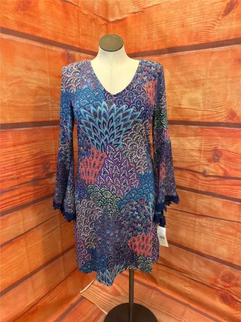 NWT MSK Multicolor Paisley Print Bell Sleeve Dress size Large TC3