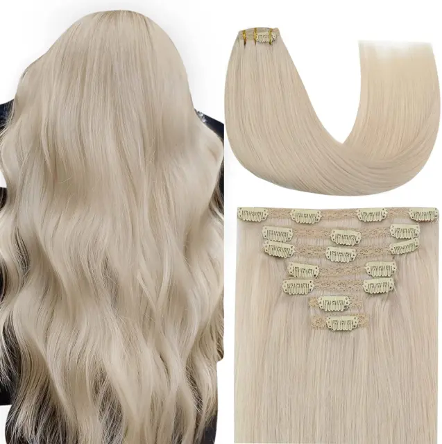 Extensiones de cabello YoungSee con clip para cabello humano real rubio de 18 pulgadas clip para cabello rubio
