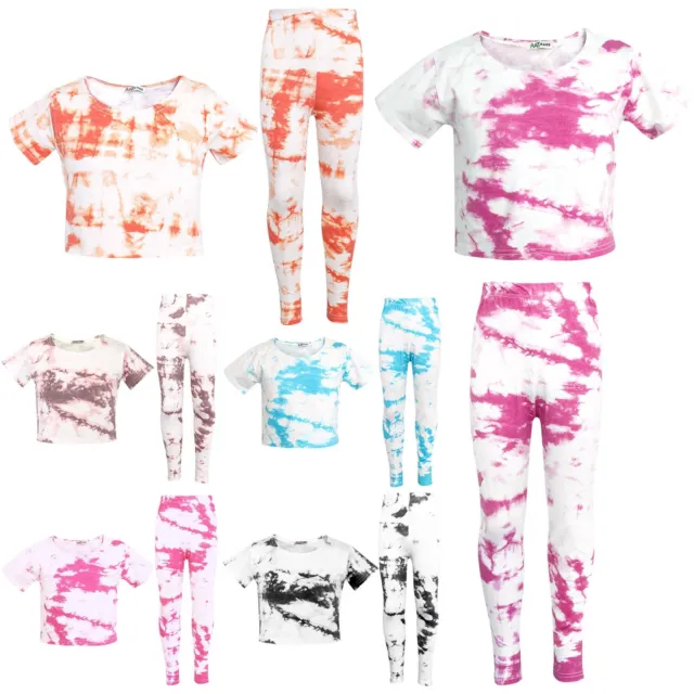 Kids Girls Crop Top & Legging Tie Dye Print Trendy Summer Outfit Clothing Sets