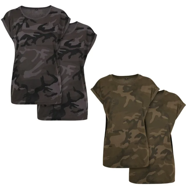 Build your Brand Femmes Extended Épaule Camouflage T-Shirt 2-Pack Chemise