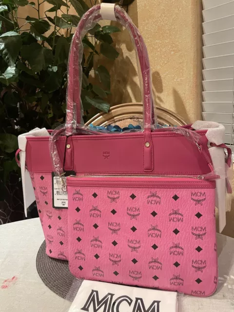 NWT MCM LIZ Barbie Pink Visetos Purse Tote Shopper W/Zip Pouch +Dust Bag