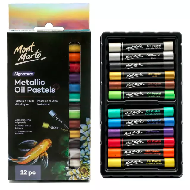 New Mont Marte 12pc Metallic Oil Pastels Signature 12pc Arts Craft Clay Tool