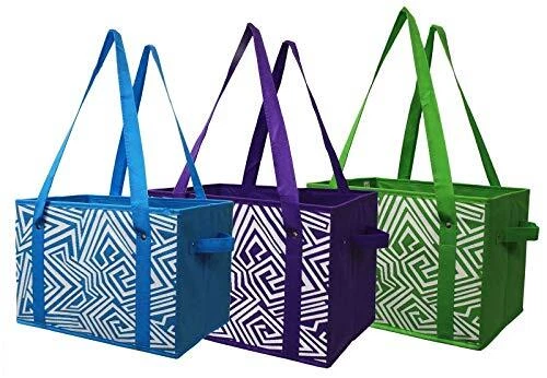 Juego de bolsa de supermercado plegable reutilizable de lujo con parte inferior reforzada