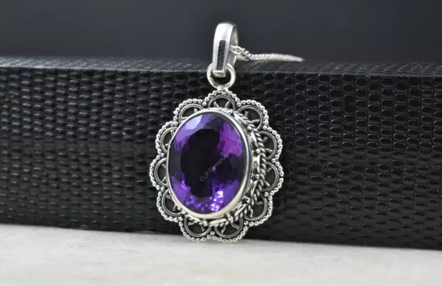 Birthday Gift For Her Natural Amethyst Gemstone Pendant 925 Sterling Silver 3